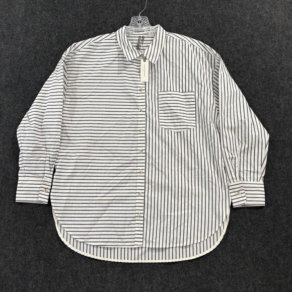 Anthropologie Tops - Anthropologie Twofer Shirt Dress Women's Medium White White Blue Striped Pocket